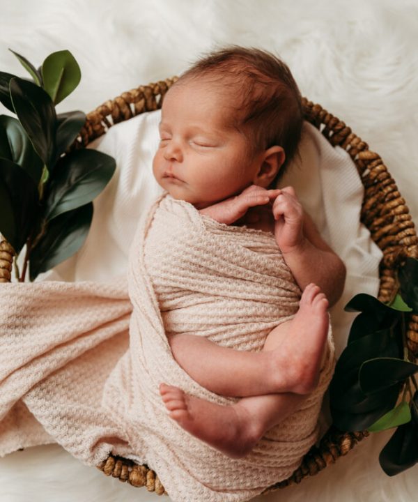 baby in wrapped pose in newborn studio